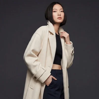 法式優雅奶油白長版過膝風衣外套